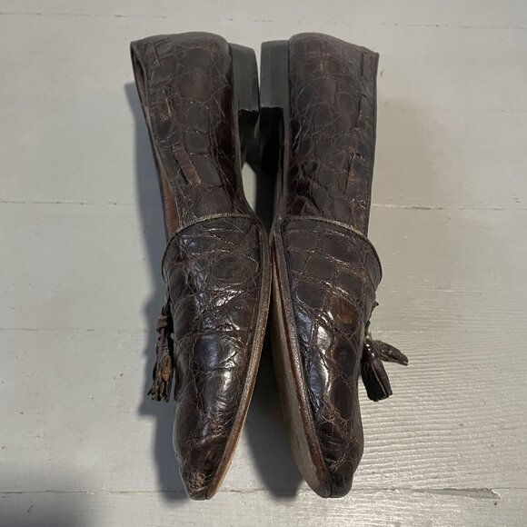 Ralph Lauren Womens Brown Crocodile Leather Loafers With Tassel Detail Size 10 - Picture 2 of 7
